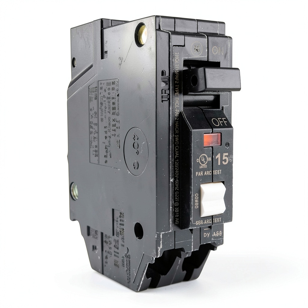 GE THQL1115PAF2 arc fault circuit breaker installed in an electrical panel
