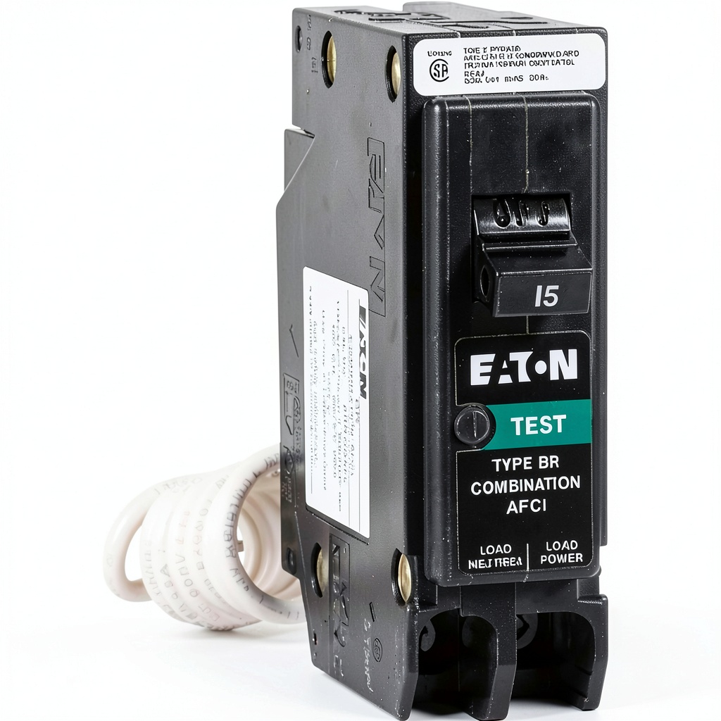 Eaton BRN115AFC arc fault circuit breaker installed in an electrical panel