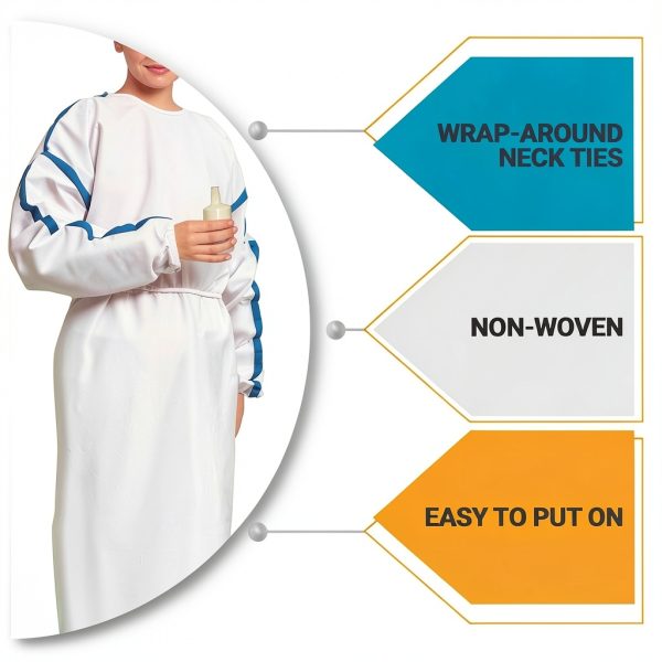 EZGOODZ Small White SMS 35gsm Disposable Isolation Gown 5 Pack-3