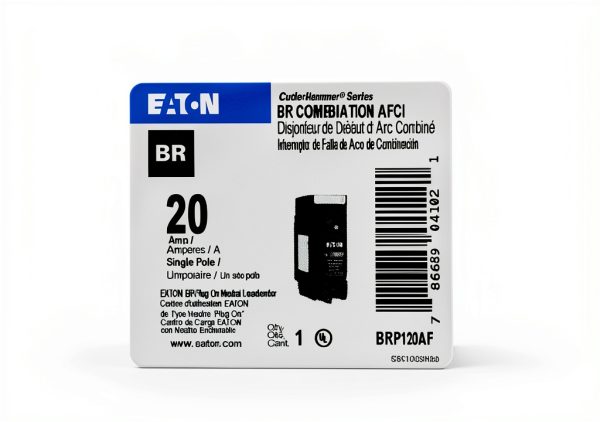 Eaton 20A AFCI Circuit Breaker BRP120AF Single Pole Black Plug-In-3