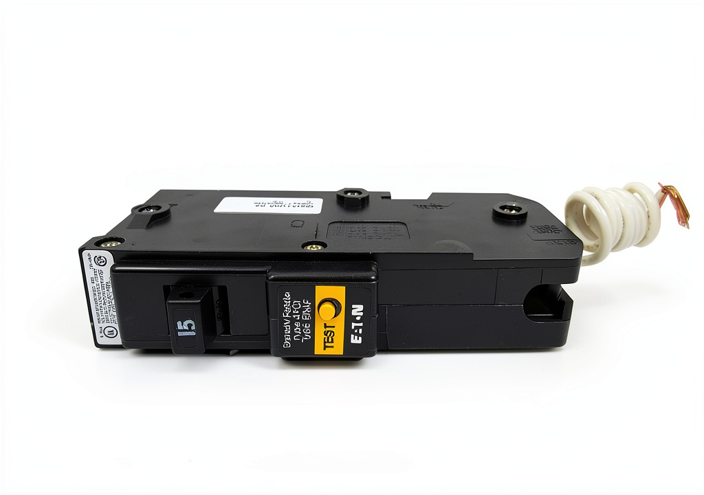 Installing Eaton BR115AF Arc Fault Circuit Breaker 120V 20A Compact Design on a wooden desk