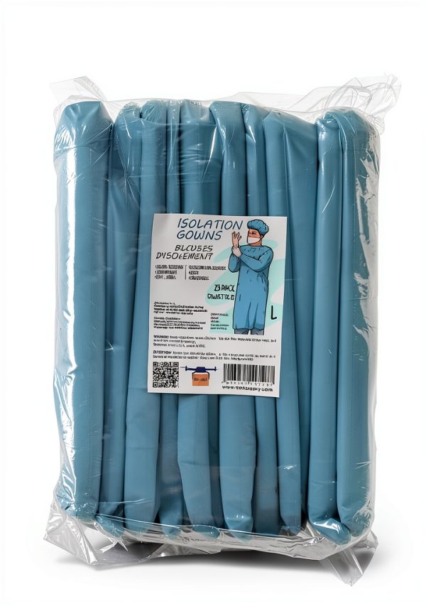 EZGOODZ Blue Polyethylene Isolation Gowns 45" Large 25-Pack PPE-3