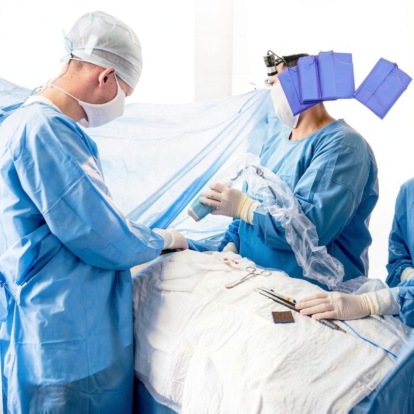 Disposable Isolation Gown, 100% Polypropylene Lab Gowns with Knit Cuff Long Sleeve, 100 Pack CE Certified Level 2 Gowns for Dental, Medical Use, Fluid-Resistant and Latex-Free Gowns-0